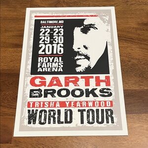 Garth Brooks World Tour Poster 2016 - Black, Red, White Mint Condition